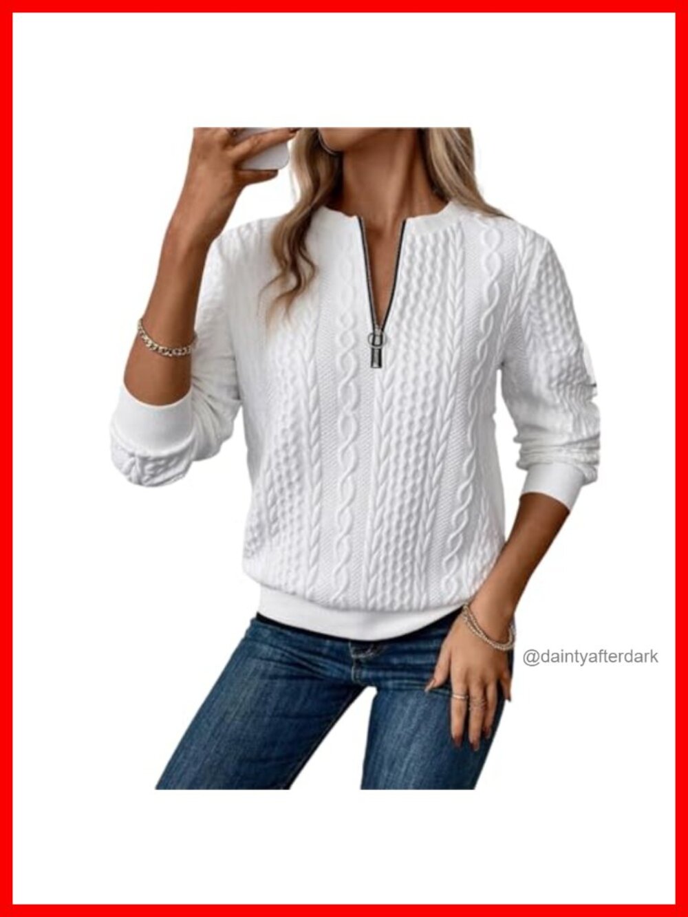 Textured Quarter Zip Sweatshirt Long Sleeve Pullover Top Relaxed Fit Casual